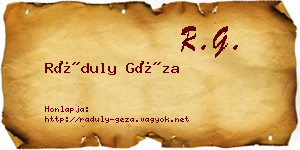 Ráduly Géza névjegykártya
